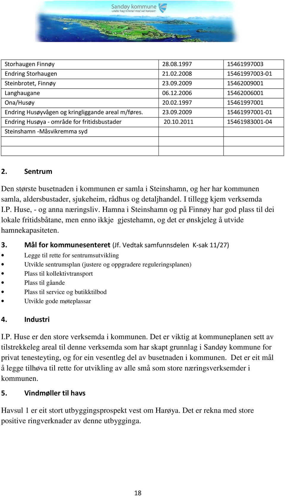 Sentrum Den største busetnaden i kommunen er samla i Steinshamn, og her har kommunen samla, aldersbustader, sjukeheim, rådhus og detaljhandel. I tillegg kjem verksemda I.P. Huse, - og anna næringsliv.