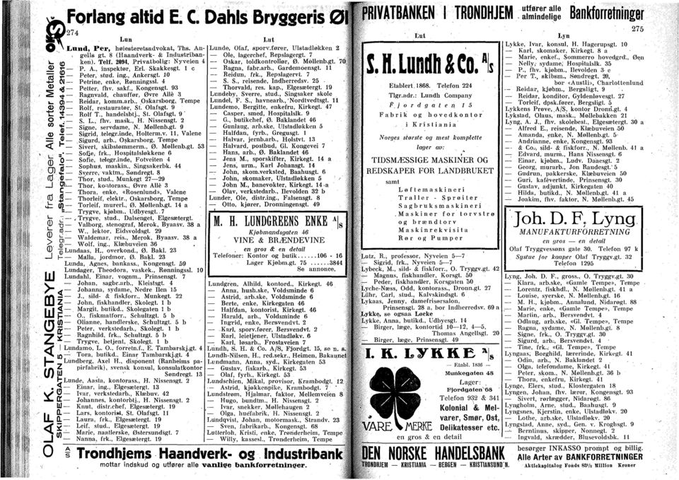 , Kongensgl. 93 Ragnvald, chauffør, Øvre Allé 3 0) Reidar, komm.arb., Oskarsborg, Tempe Rolf, restauratør, St. Olafsgt. 9 Rolf T., handelsbtj., St. Olafsgt, 9' S. L., fhv. mask., H. Nissensgt.