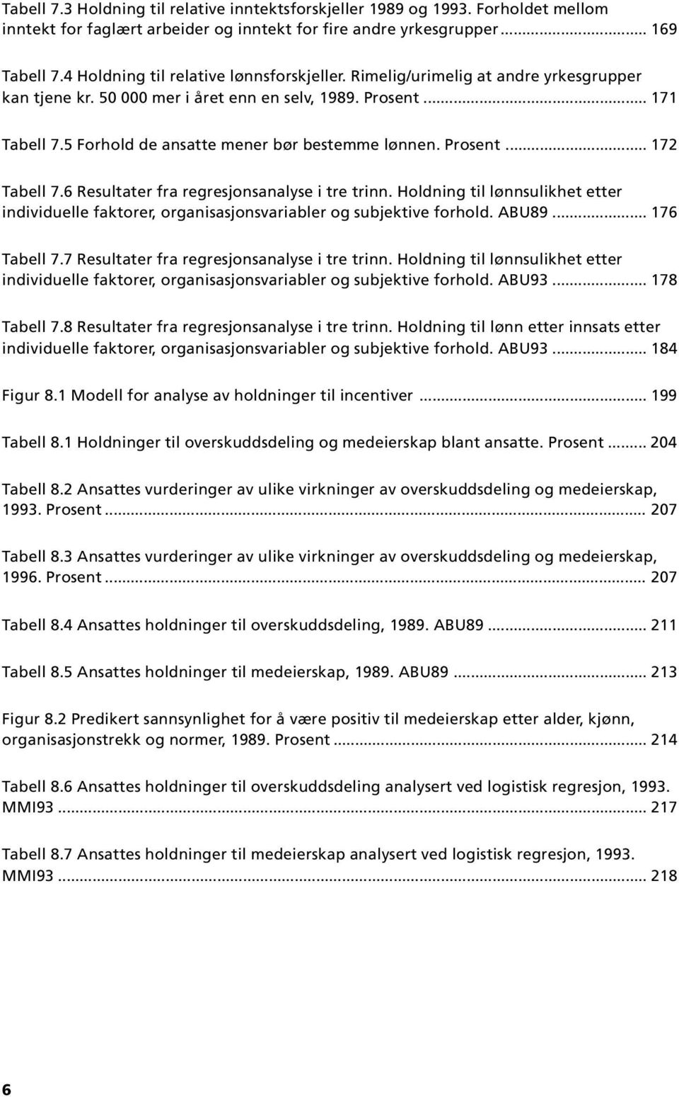 5 Forhold de ansatte mener bør bestemme lønnen. Prosent... 172 Tabell 7.6 Resultater fra regresjonsanalyse i tre trinn.