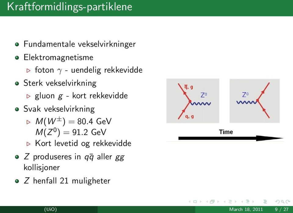 vekselvirkning M(W ± ) = 80.4 GeV M(Z 0 ) = 91.