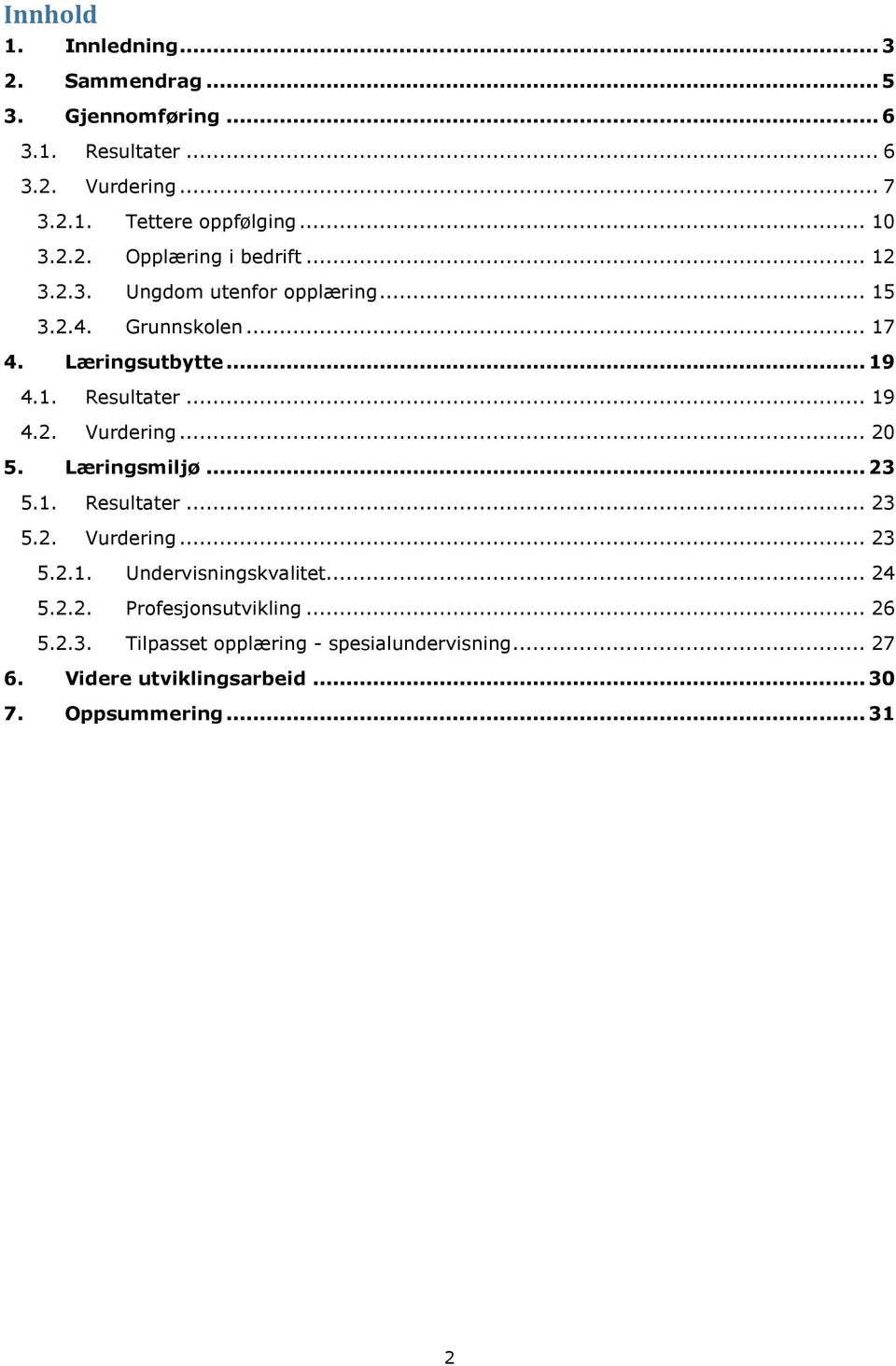 .. 19 4.2. Vurdering... 20 5. Læringsmiljø... 23 5.1. Resultater... 23 5.2. Vurdering... 23 5.2.1. Undervisningskvalitet... 24 5.2.2. Profesjonsutvikling.