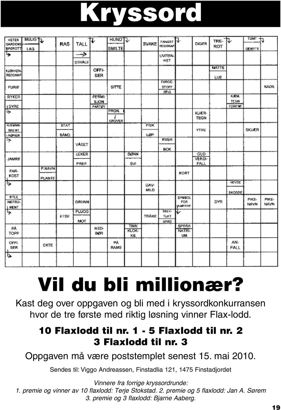 10 Flaxlodd til nr. 1-5 Flaxlodd til nr. 2 3 Flaxlodd til nr. 3 Oppgaven må være poststemplet senest 15. mai 2010.