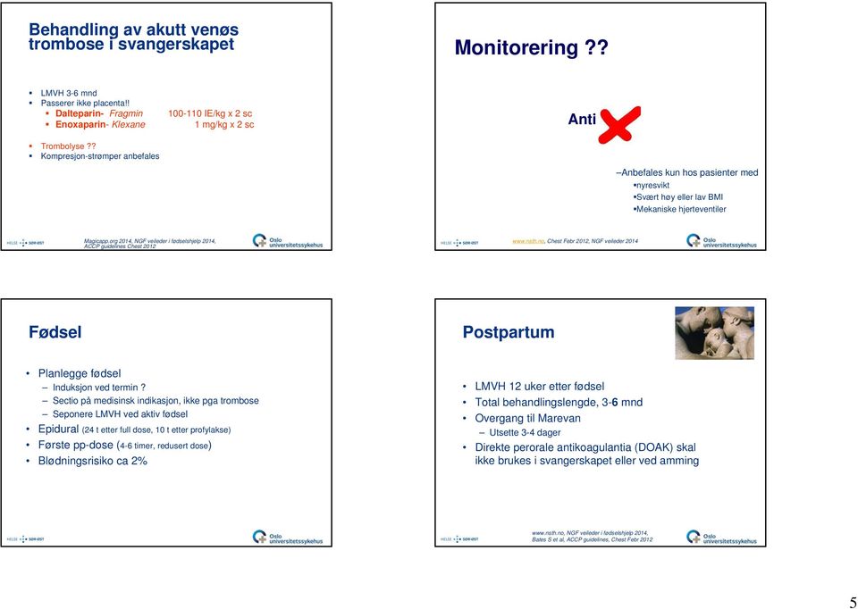 org 2014, NGF veileder i fødselshjelp 2014, ACCP guidelines Chest 2012 www.nsth.no, Chest Febr 2012, NGF veileder 2014 Fødsel Postpartum Planlegge fødsel Induksjon ved termin?