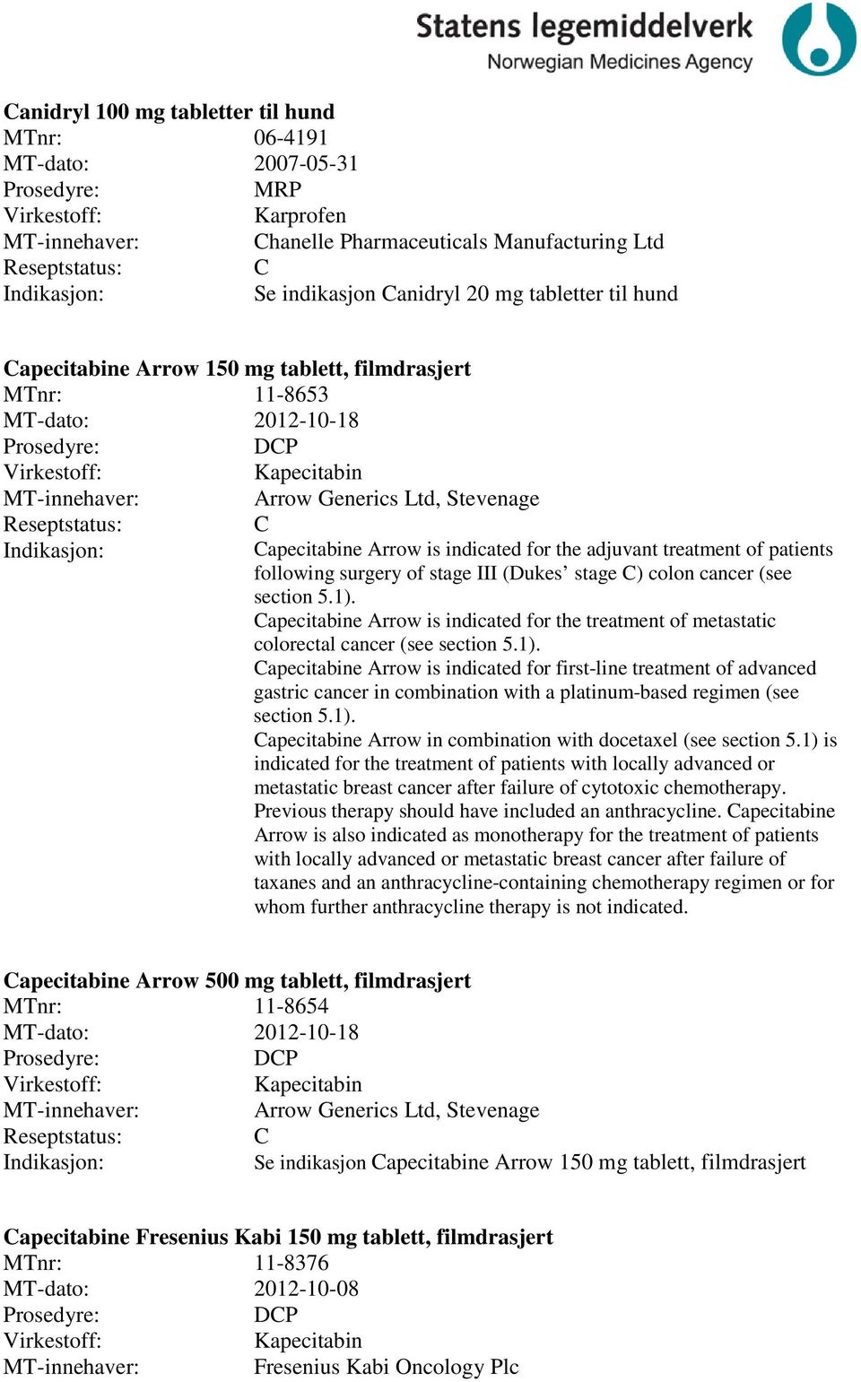 III (Dukes stage ) colon cancer (see section 5.1). apecitabine Arrow is indicated for the treatment of metastatic colorectal cancer (see section 5.1). apecitabine Arrow is indicated for first-line treatment of advanced gastric cancer in combination with a platinum-based regimen (see section 5.