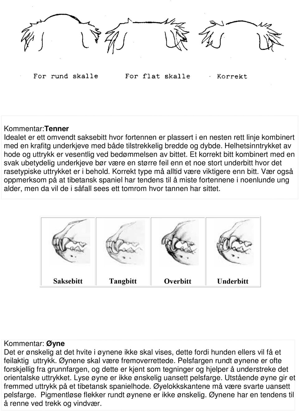 Et korrekt bitt kombinert med en svak ubetydelig underkjeve bør være en større feil enn et noe stort underbitt hvor det rasetypiske uttrykket er i behold.