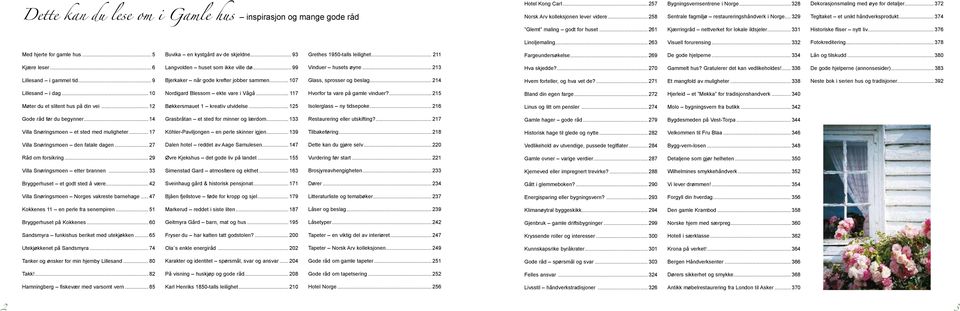 .. 329 Tegltaket et unikt håndverksprodukt... 374 Glemt maling godt for huset... 261 Kjærringråd nettverket for lokale ildsjeler... 331 Historiske fliser nytt liv... 376 Linoljemaling.