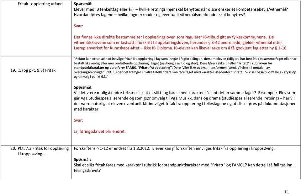 De vitnemålskravene som er fastsatt i forskrift til opplæringsloven, herunder 3-42 andre ledd, gjelder vitnemål etter Læreplanverket for Kunnskapsløftet ikke IB Diploma.