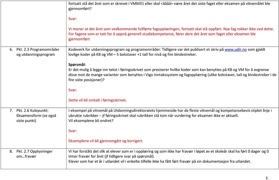 For fagene som er tatt for å oppnå generell studiekompetanse, fører dere det året som faget eller eksamen ble gjennomført 6. Pkt. 2.