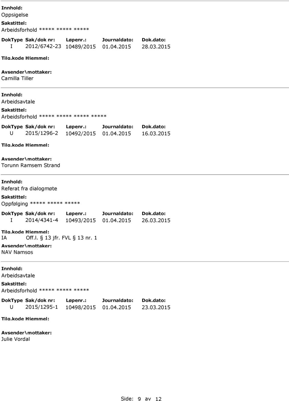 2015 Torunn Ramsem Strand Referat fra dialogmøte Oppfølging ***** ***** ***** A 2014/4341-4