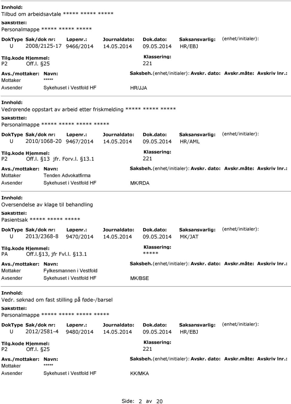 : Mottaker Tenden Advokatfirma MK/RDA nnhold: Oversendelse av klage til behandling Pasientsak 2013/2368-8 9470/2014 MK/JAT Avs./mottaker: Navn: Saksbeh. Avskr. dato: Avskr.