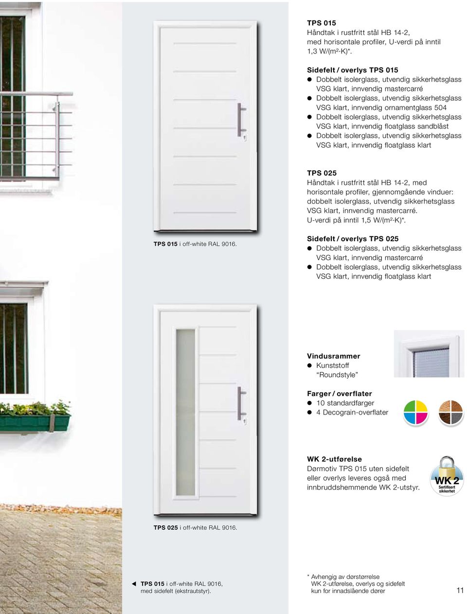 rustfritt stål HB 14-2, med horisontale profiler, gjennomgående vinduer: dobbelt isolerglass, utvendig sikkerhetsglass VSG klart, innvendig mastercarré. U-verdi på inntil 1,5 W/ (m² K)*.