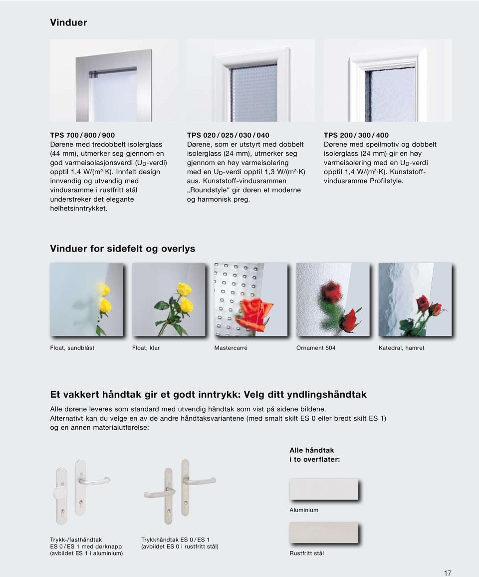 TPS 020 / 025 / 030 / 040 Dørene, som er utstyrt med dobbelt isolerglass (24 mm), utmerker seg gjennom en høy varmeisolering med en U D -verdi opptil 1,3 W/ (m² K) aus.