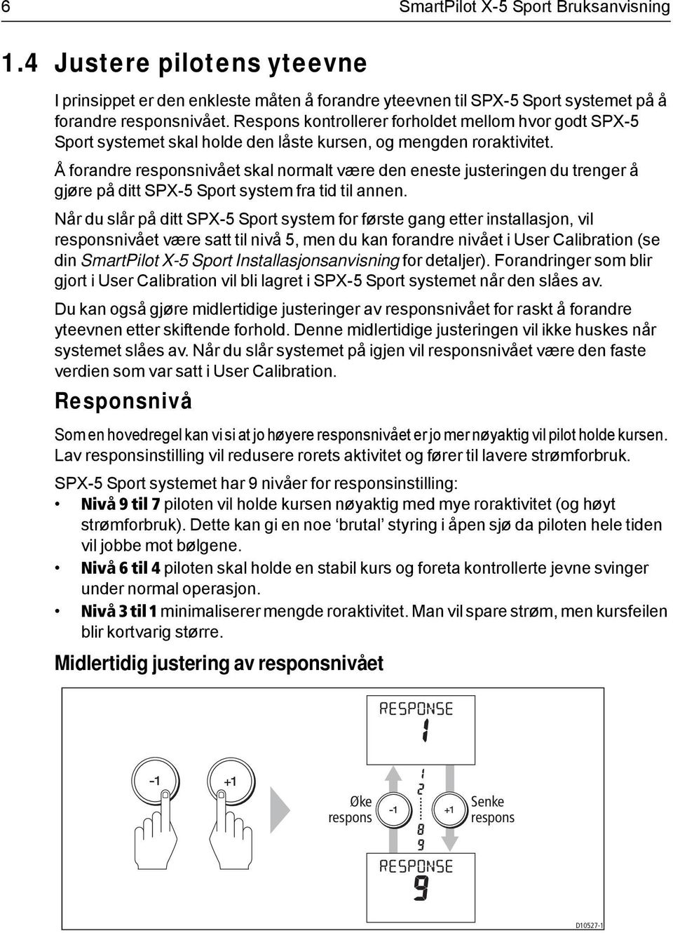 Å forandre responsnivået skal normalt være den eneste justeringen du trenger å gjøre på ditt SPX-5 Sport system fra tid til annen.