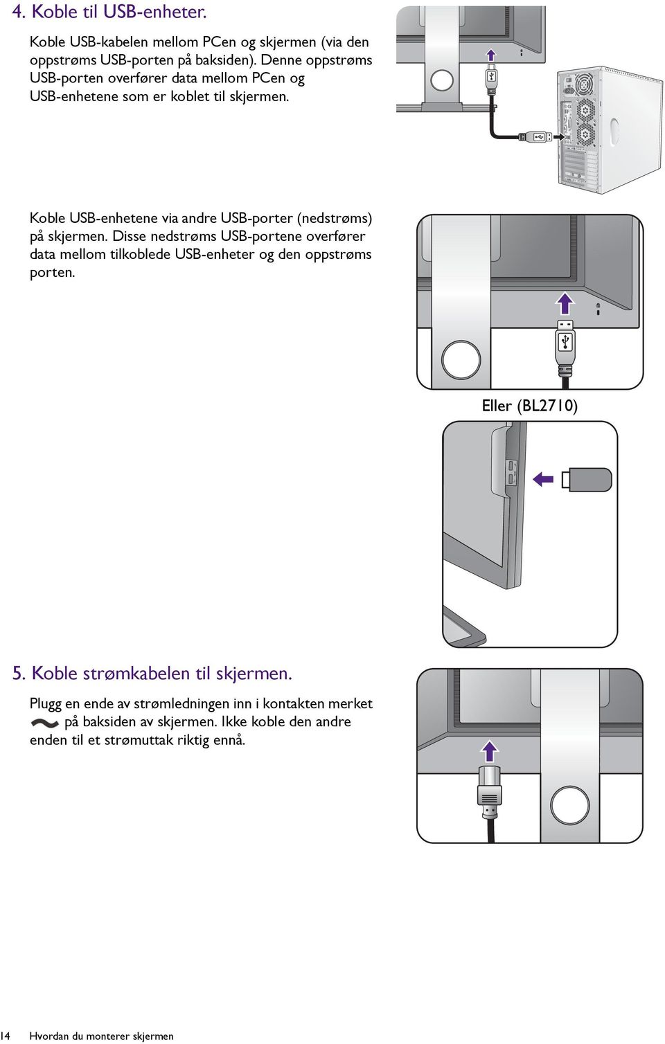 PDIF-OUT SDIF-OUT Koble USB-enhetene via andre USB-porter (nedstrøms) på skjermen.