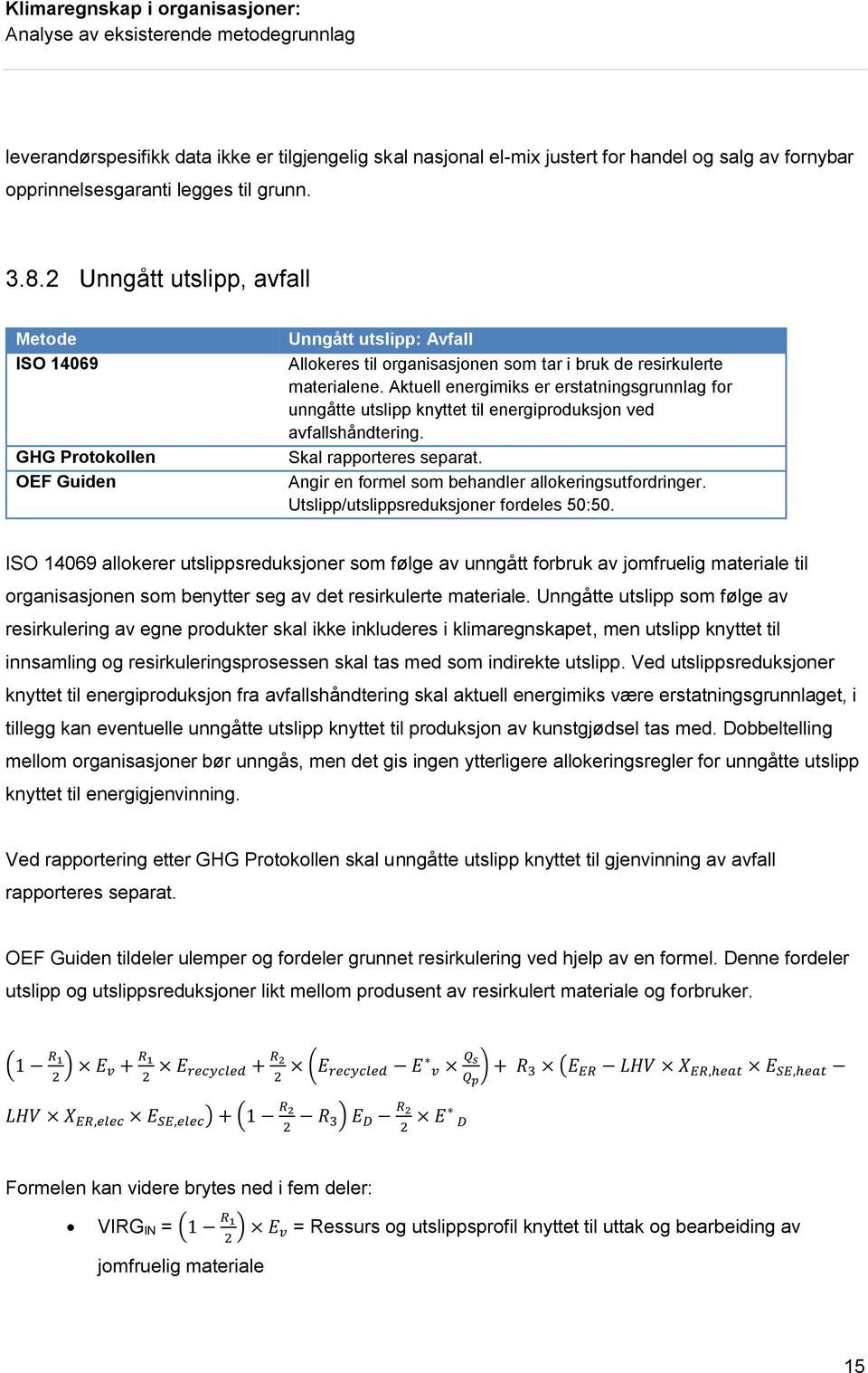 Aktuell energimiks er erstatningsgrunnlag for unngåtte utslipp knyttet til energiproduksjon ved avfallshåndtering. Skal rapporteres separat. Angir en formel som behandler allokeringsutfordringer.