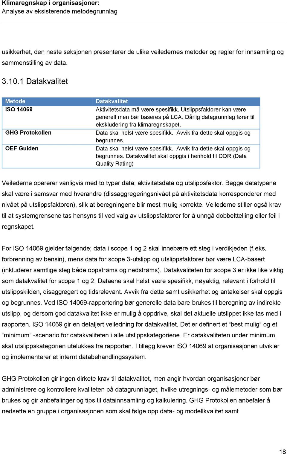 Data skal helst være spesifikk. Avvik fra dette skal oppgis og begrunnes.