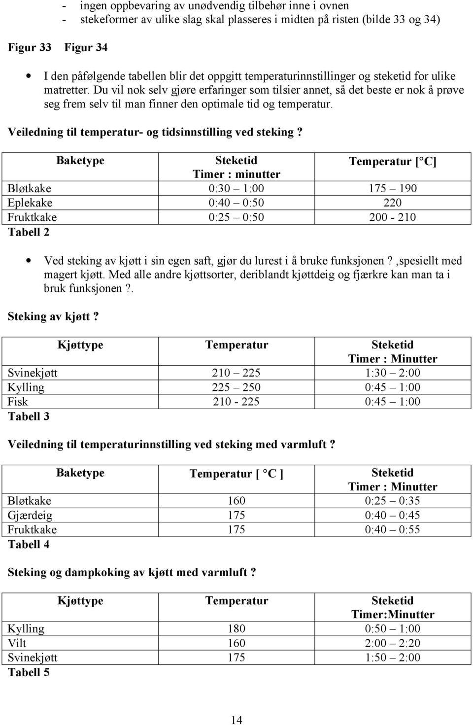 Veiledning til temperatur- og tidsinnstilling ved steking?