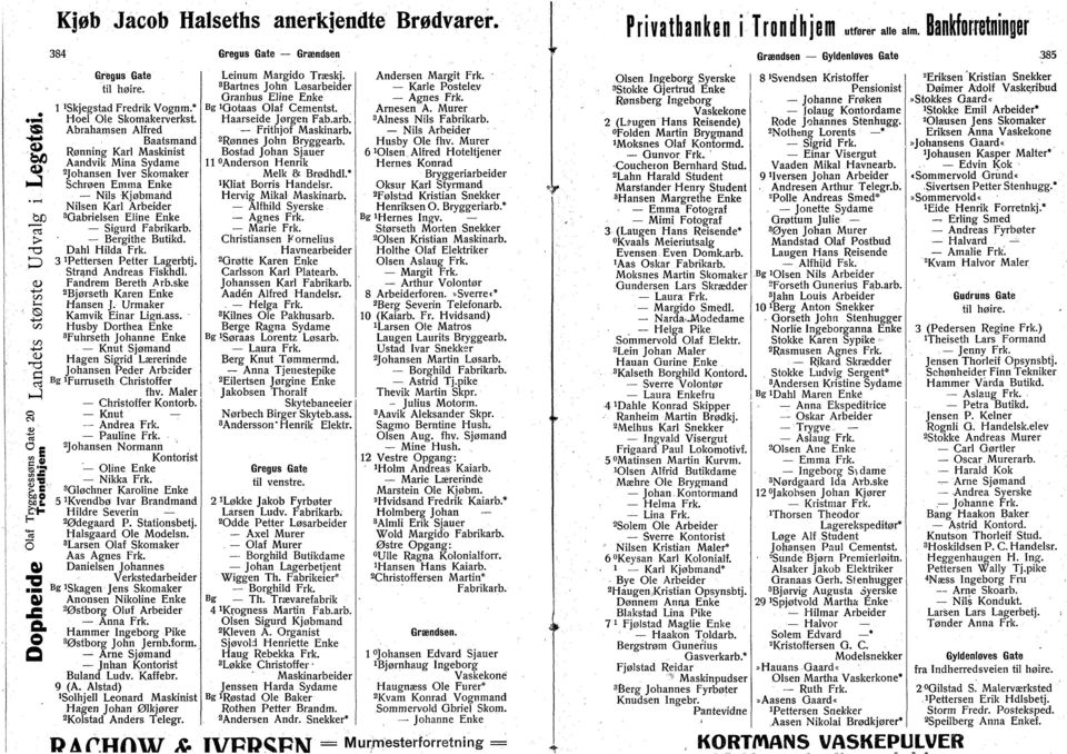 Bergithe Butikd. Dahl Hilda Frk. 3 "Pettersen Petter Lagerbtj. Strand Andreas Fiskhdl. Fandrem Bereth Arb.ske Bjørseth Karen Enke Hansen J. Urmaker Kamvik Einar Ligri.ass.