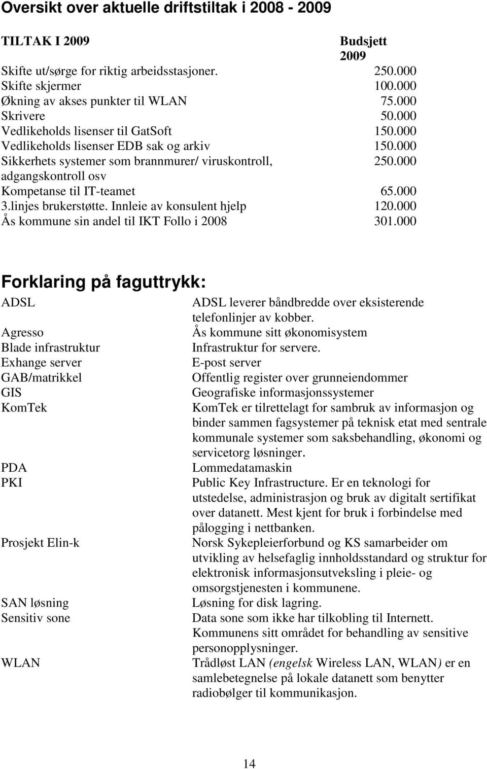 000 adgangskontroll osv Kompetanse til IT-teamet 65.000 3.linjes brukerstøtte. Innleie av konsulent hjelp 120.000 Ås kommune sin andel til IKT Follo i 2008 301.