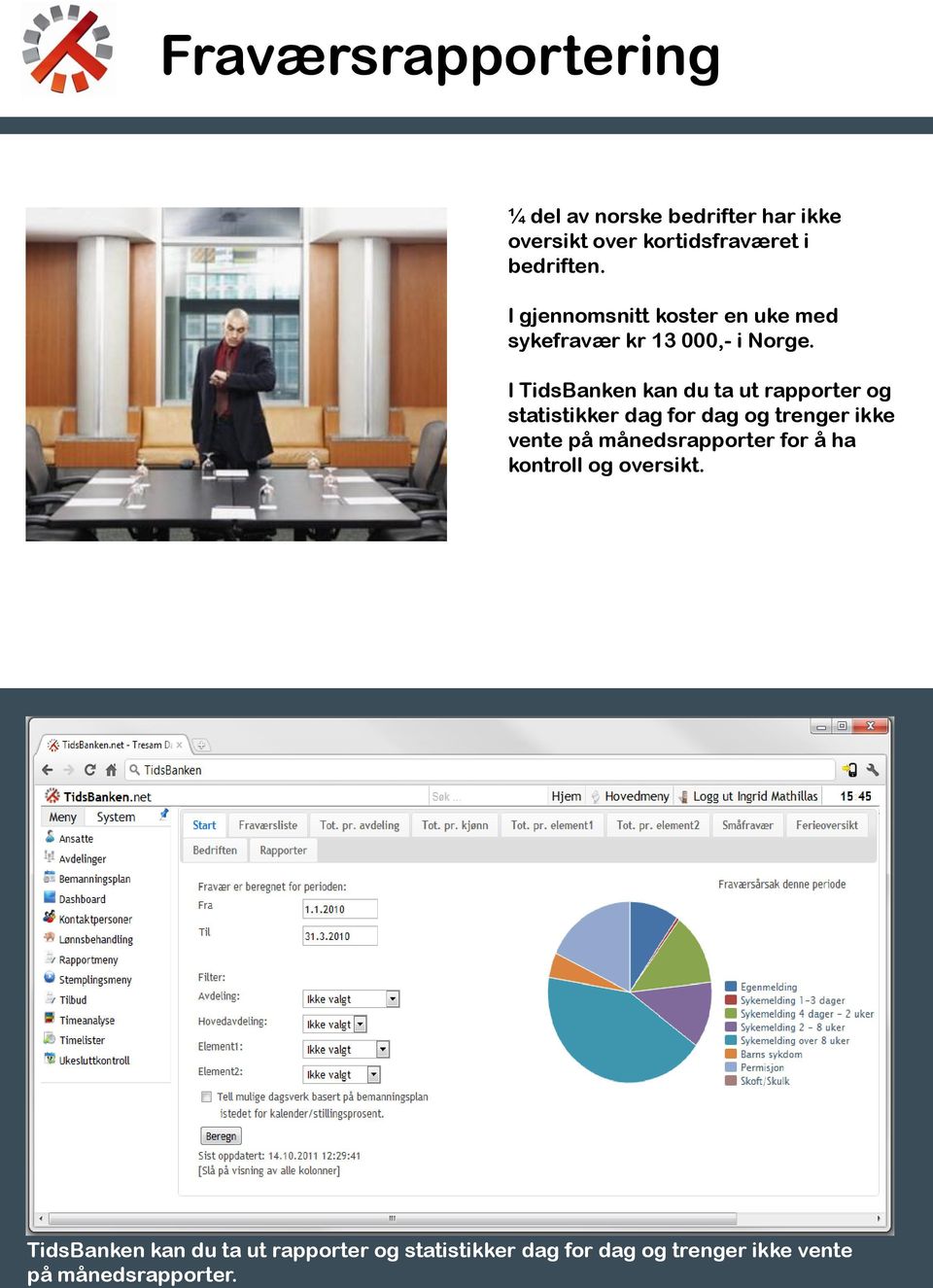 I TidsBanken kan du ta ut rapporter og statistikker dag for dag og trenger ikke vente på