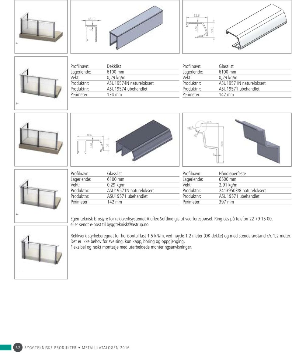 24139503/8 natureloksert ASU19571 ubehandlet 397 mm Egen teknisk brosjyre for rekkverksystemet Aluflex Softline gis ut ved forespørsel.