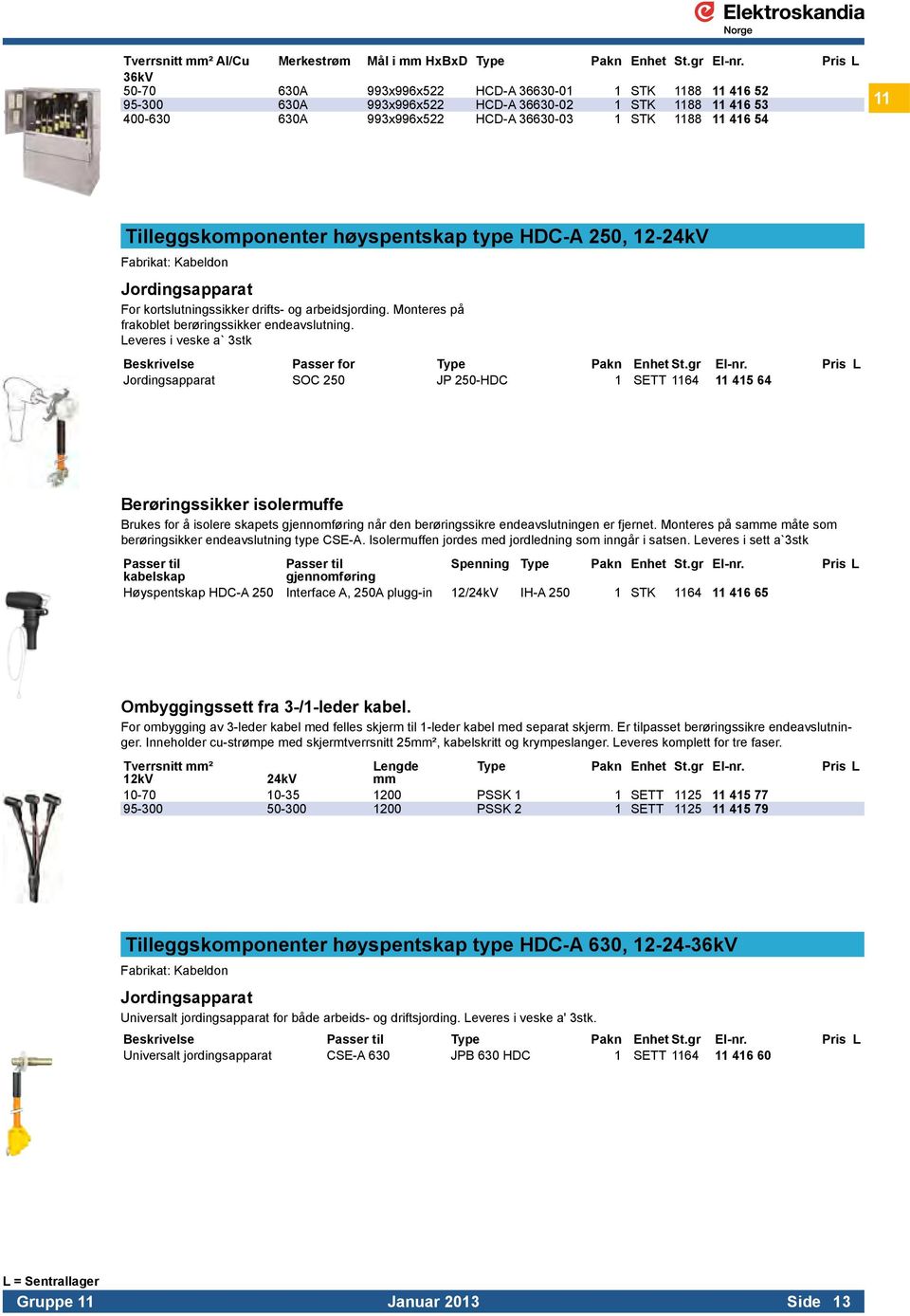 Tilleggskomponenter høyspentskap type HDC-A 250, 12-24kV Jordingsapparat For kortslutningssikker drifts- og arbeidsjording. Monteres på frakoblet berøringssikker endeavslutning.