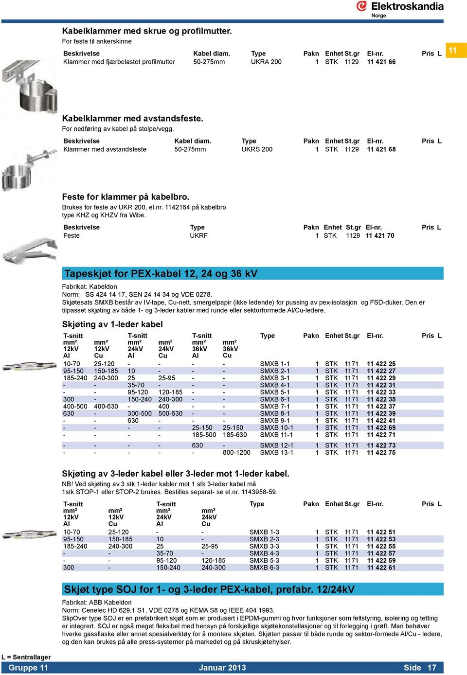 Type Pakn Enhet St.gr El-nr. Pris L Klammer med avstandsfeste 50-275mm UKRS 200 1 STK 1129 11 421 68 Feste for klammer på kabelbro. Brukes for feste av UKR 200, el.nr. 1142164 på kabelbro type KHZ og KHZV fra Wibe.