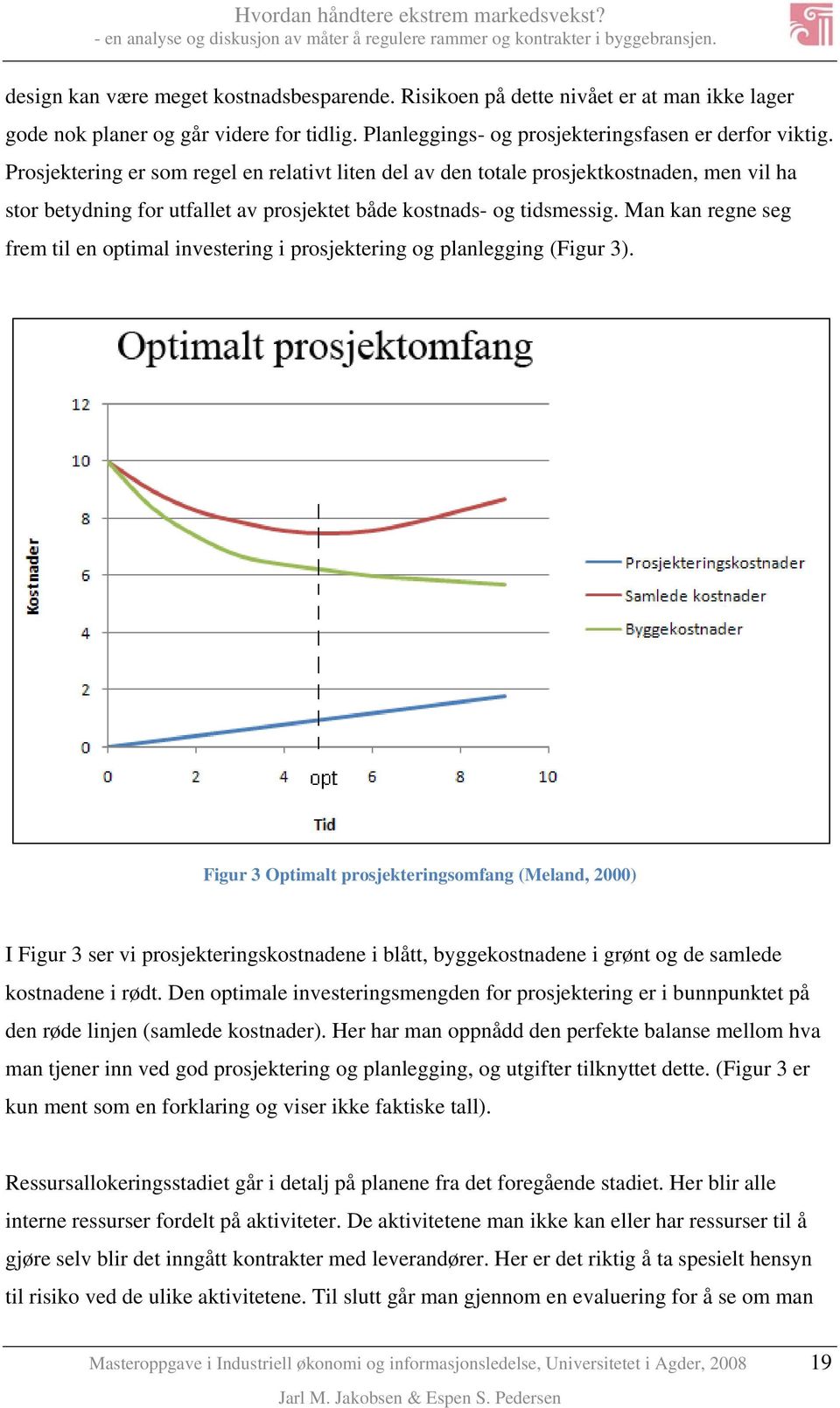 Man kan regne seg frem til en optimal investering i prosjektering og planlegging (Figur 3).