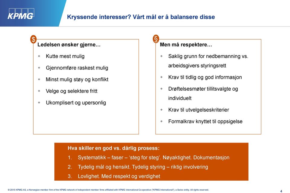 selektere fritt Ukomplisert og upersonlig Saklig grunn for nedbemanning vs.