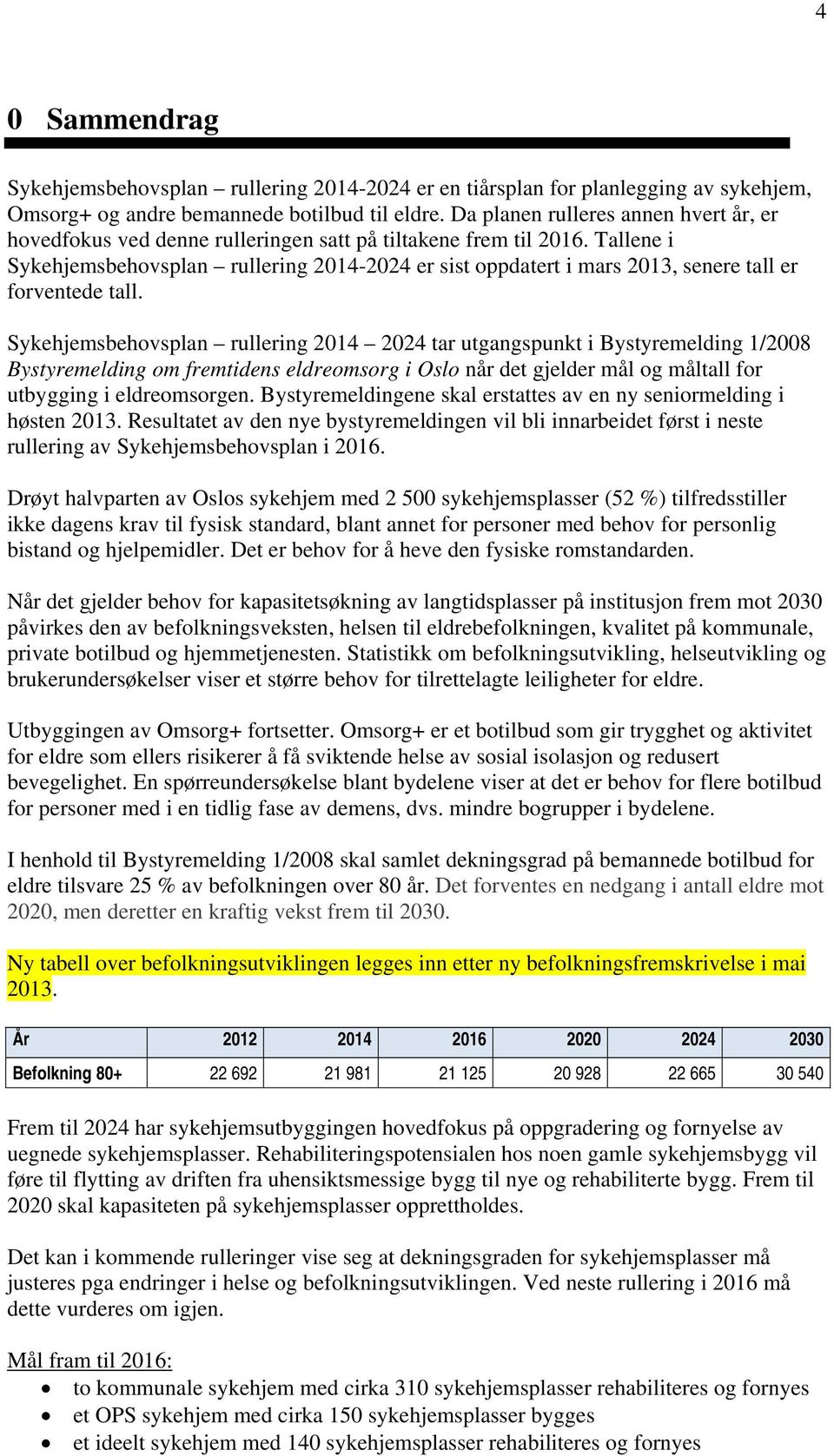 Tallene i Sykehjemsbehovsplan rullering 2014-2024 er sist oppdatert i mars 2013, senere tall er forventede tall.