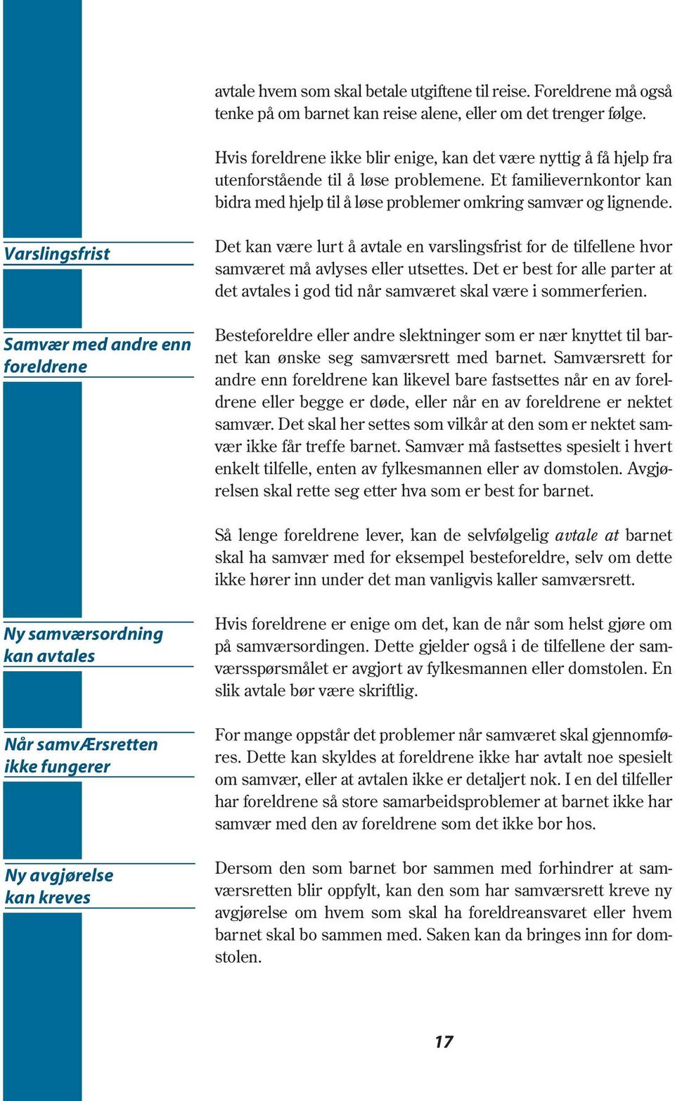 Varslingsfrist Samvær med andre enn foreldrene Det kan være lurt å avtale en varslingsfrist for de tilfellene hvor samværet må avlyses eller utsettes.