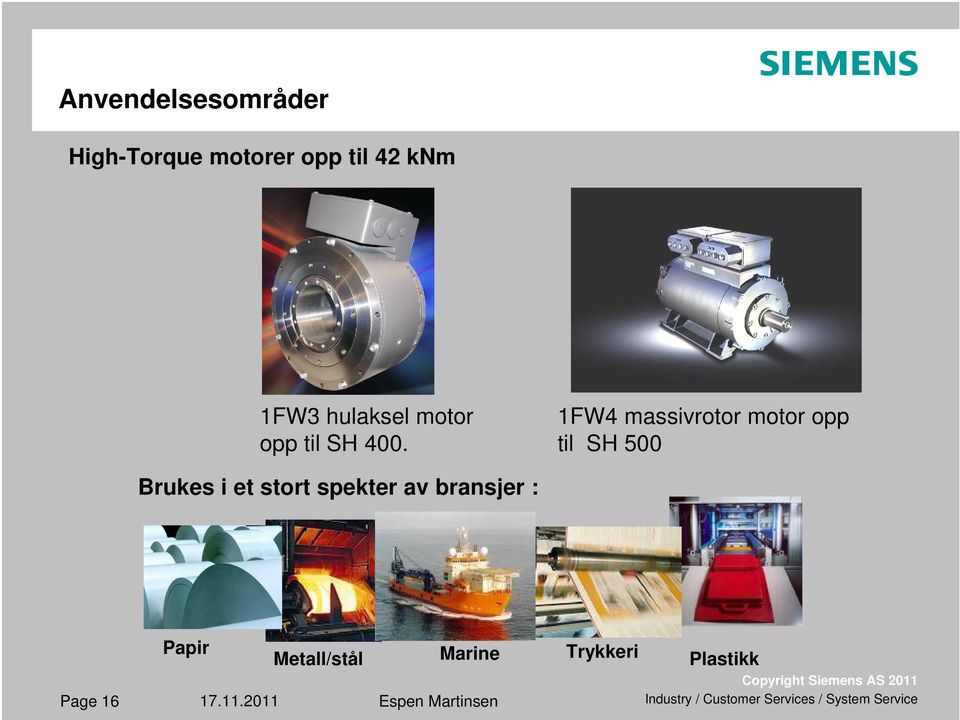 1FW4 massivrotor motor opp til SH 500 Brukes i et stort