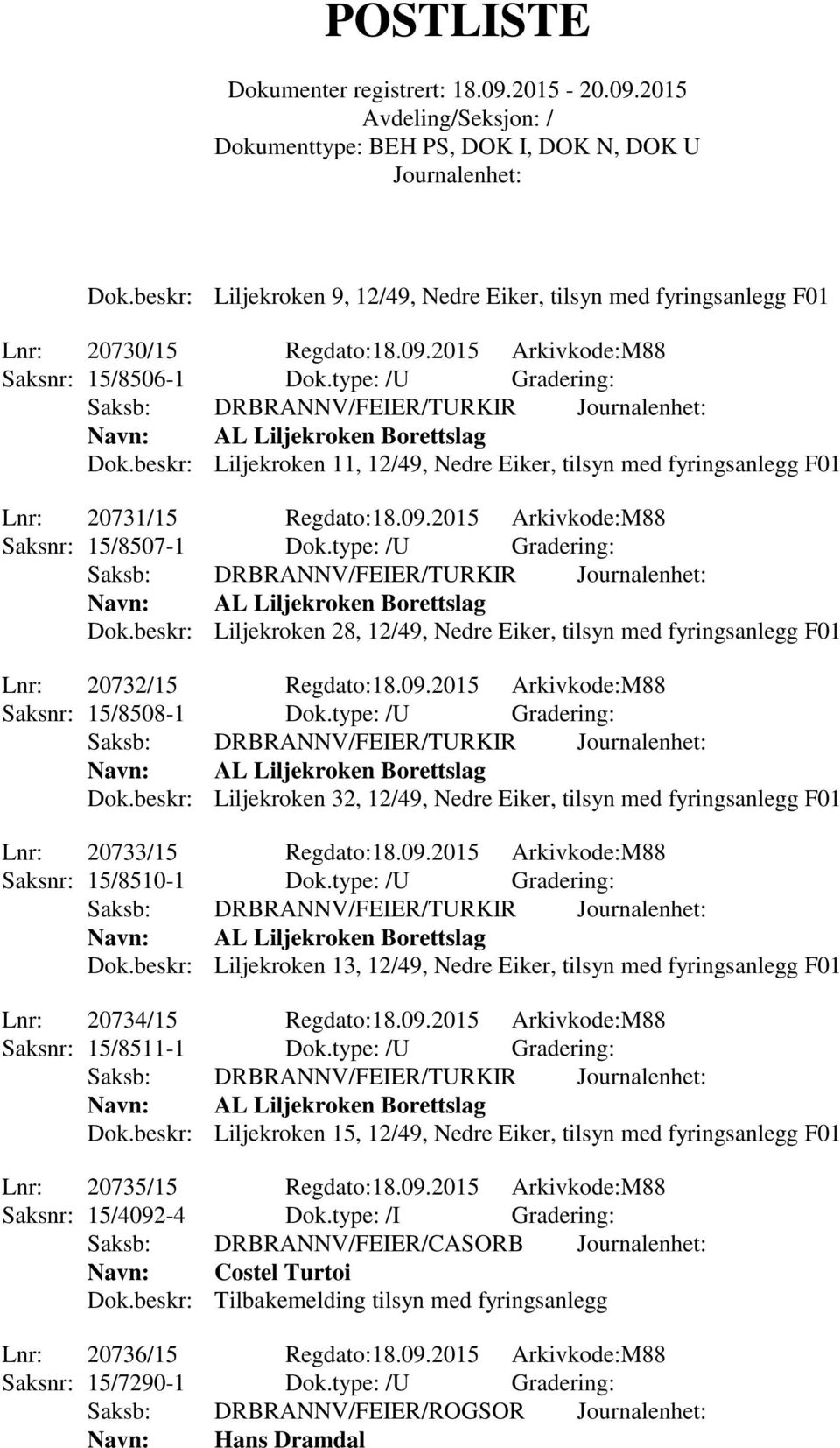 beskr: Liljekroken 28, 12/49, Nedre Eiker, tilsyn med fyringsanlegg F01 Lnr: 20732/15 Regdato:18.09.2015 Arkivkode:M88 Saksnr: 15/8508-1 Dok.type: /U Gradering: Dok.