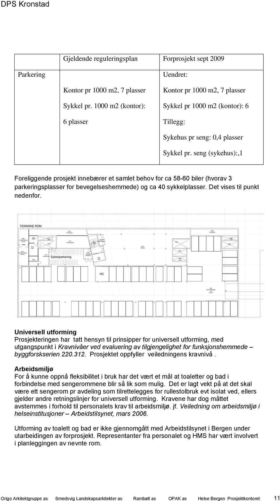 seng (sykehus):,1 Foreliggende prosjekt innebærer et samlet behov for ca 58-60 biler (hvorav 3 parkeringsplasser for bevegelseshemmede) og ca 40 sykkelplasser. Det vises til punkt nedenfor.