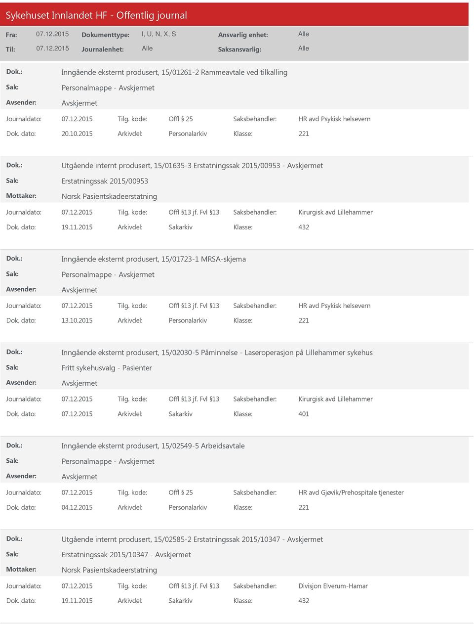 produsert, 15/01723-1 MRSA-skjema Personalmappe - Dok. dato: 13.10.