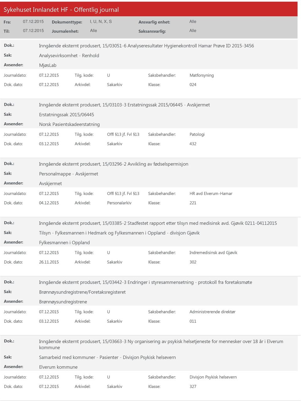 15/03296-2 Avvikling av fødselspermisjon Personalmappe - HR avd Elverum-Hamar Dok. dato: 04.12.