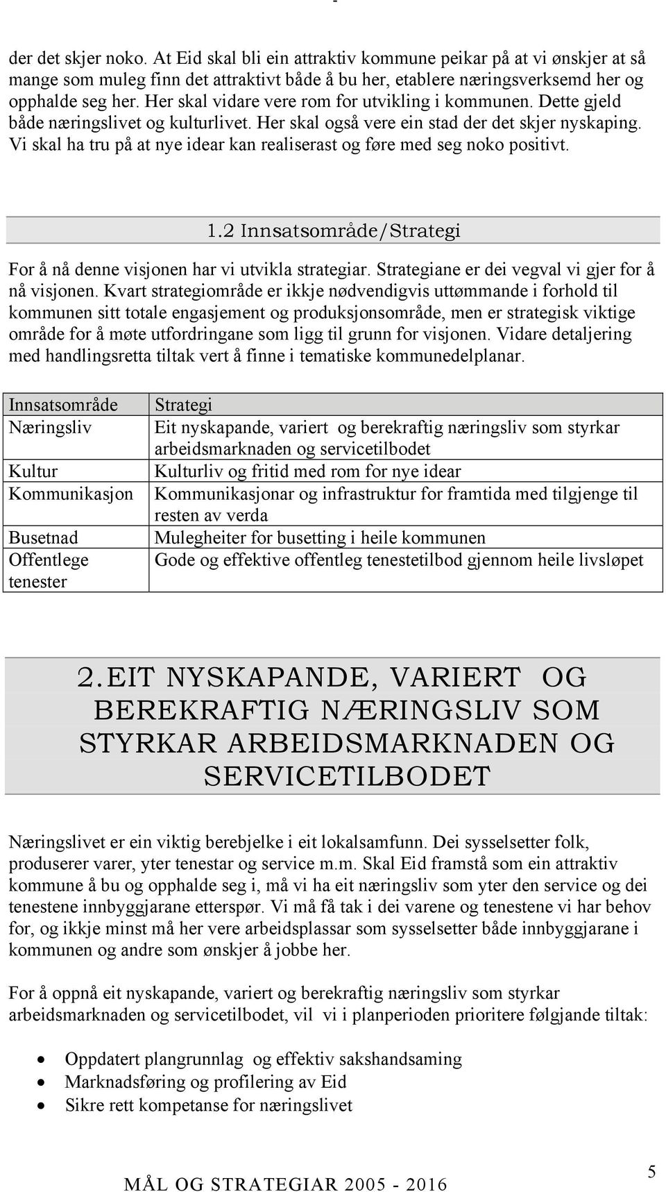 Vi skal ha tru på at nye idear kan realiserast og føre med seg noko positivt. 1.2 Innsatsområde/Strategi For å nå denne visjonen har vi utvikla strategiar.