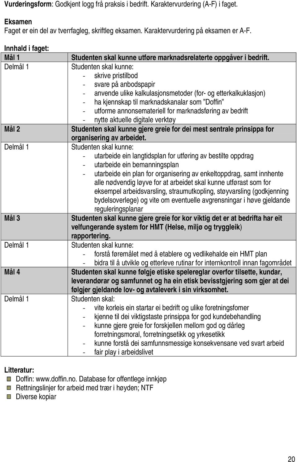 - skrive pristilbod - svare på anbodspapir - anvende ulike kalkulasjonsmetoder (for- og etterkalkuklasjon) - ha kjennskap til marknadskanalar som Doffin - utforme annonsemateriell for marknadsføring