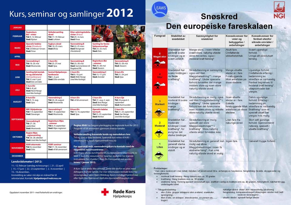 mars Sted: Ørsta Vannredning B Tid: 22.-25 mars Sted: Rongevær (Hordaland) Samling for førstehjelpsansvarlige Tid: 23.-25. mars Sted: Oslo APRIL MAI Vannredning C Tid: 18.-20.