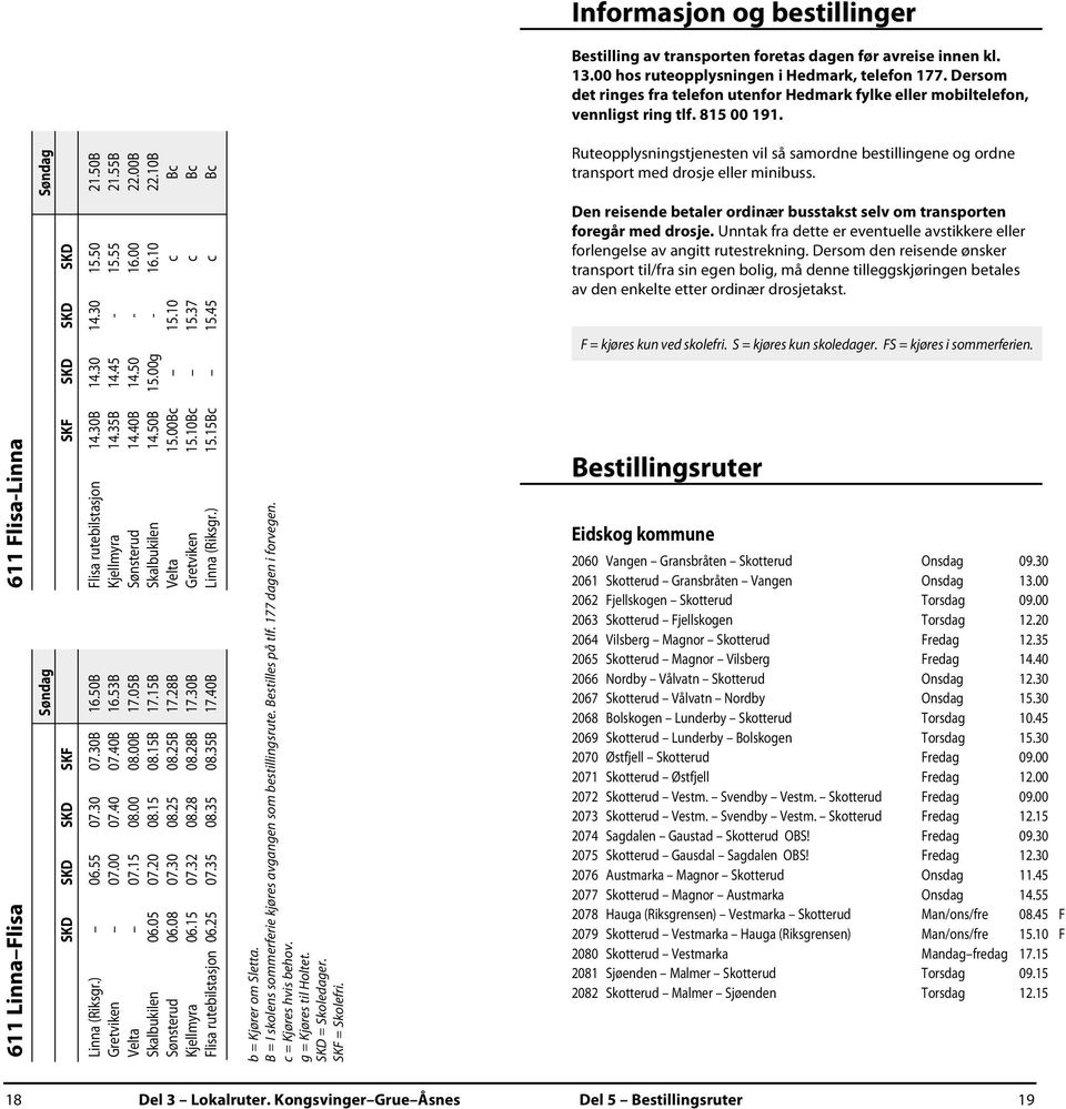 611 Flisa-Linna 611 Linna Flisa Søndag Søndag SKF SKD SKD SKD SKD SKD SKD SKF Flisa rutebilstasjon 14.30B 14.30 14.30 15.50 21.50B Kjellmyra 14.35B 14.45-15.55 21.55B Sønsterud 14.40B 14.50-16.00 22.