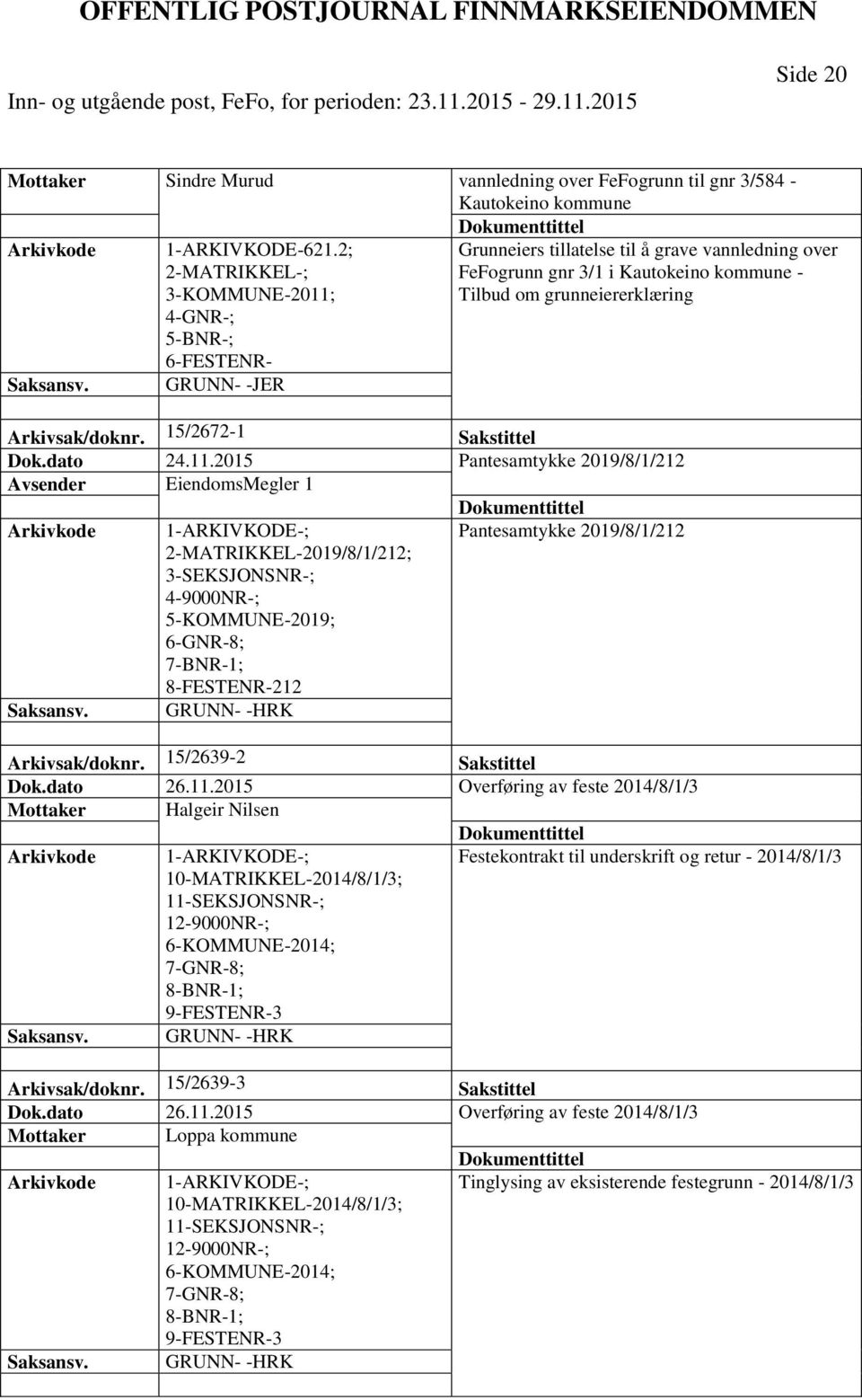 Arkivsak/doknr. 15/2672-1 Sakstittel Dok.dato 24.11.