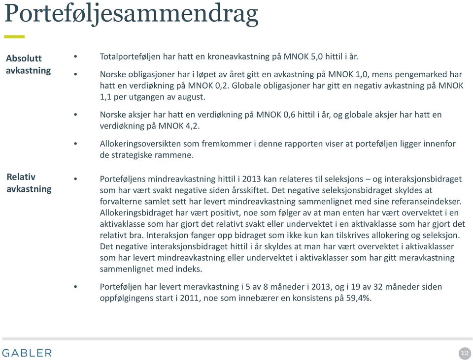 Globale obligasjoner har gitt en negativ avkastning på MNOK 1,1 per utgangen av august.