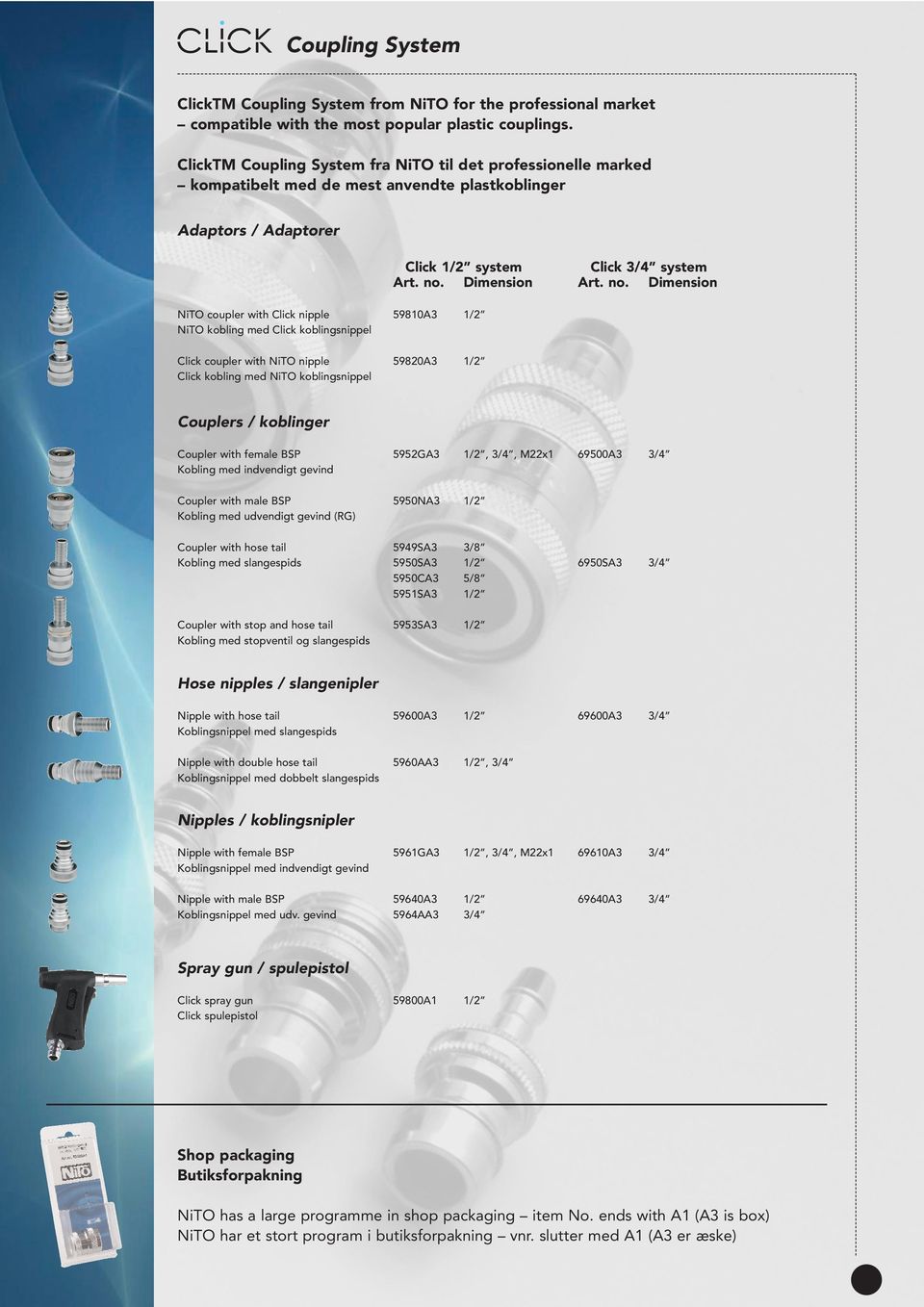 koblingsnippel Click 1/2 system Click 3/4 system Art. no.