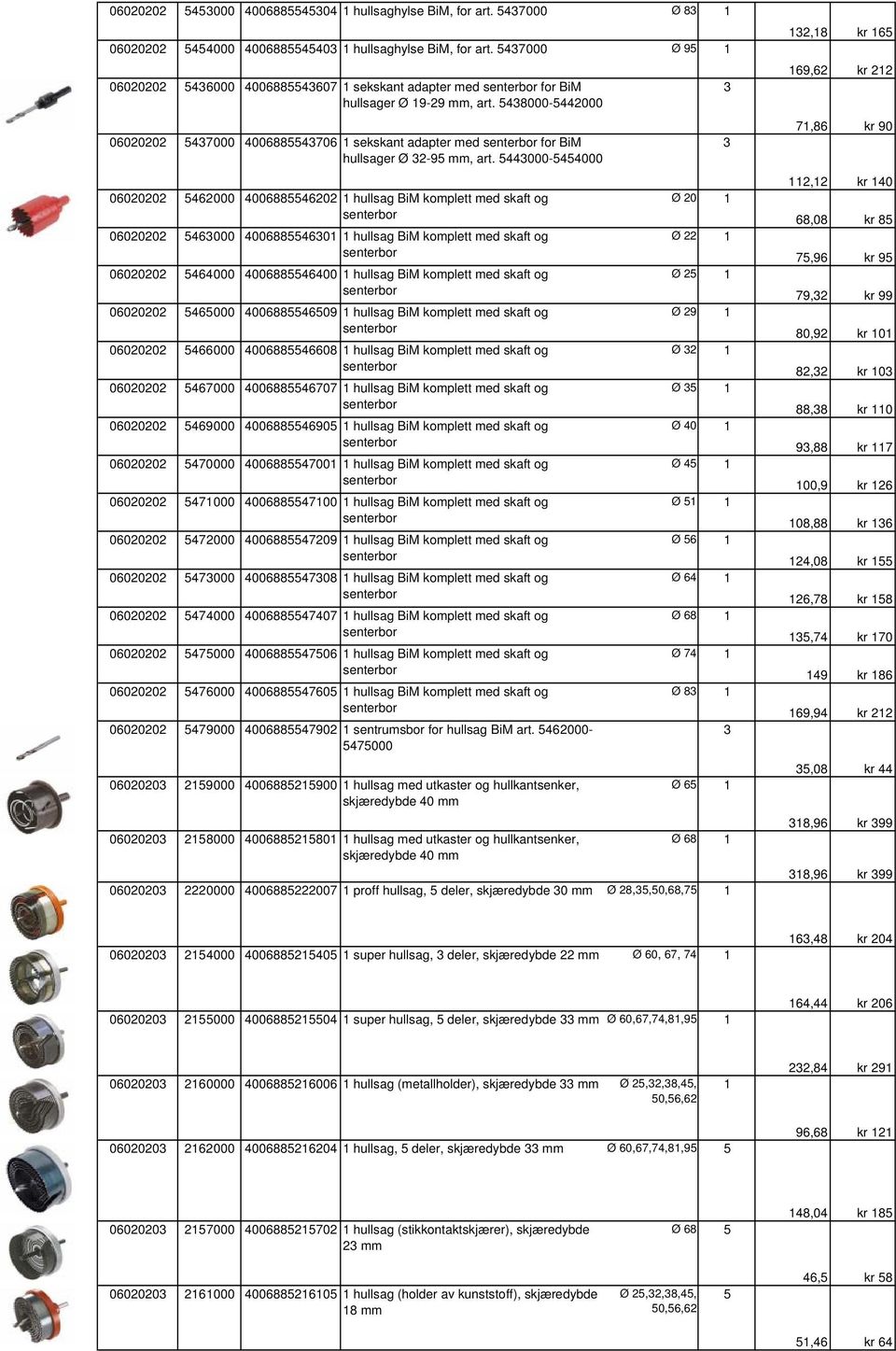 48000-442000 06020202 47000 4006884706 sekskant adapter med senterbor for BiM hullsager Ø 2-9 mm, art.