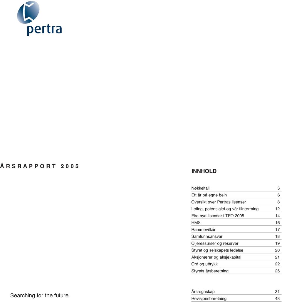 Samfunnsansvar 18 Oljeressurser og reserver 19 Styret og selskapets ledelse 20 Aksjonærer og