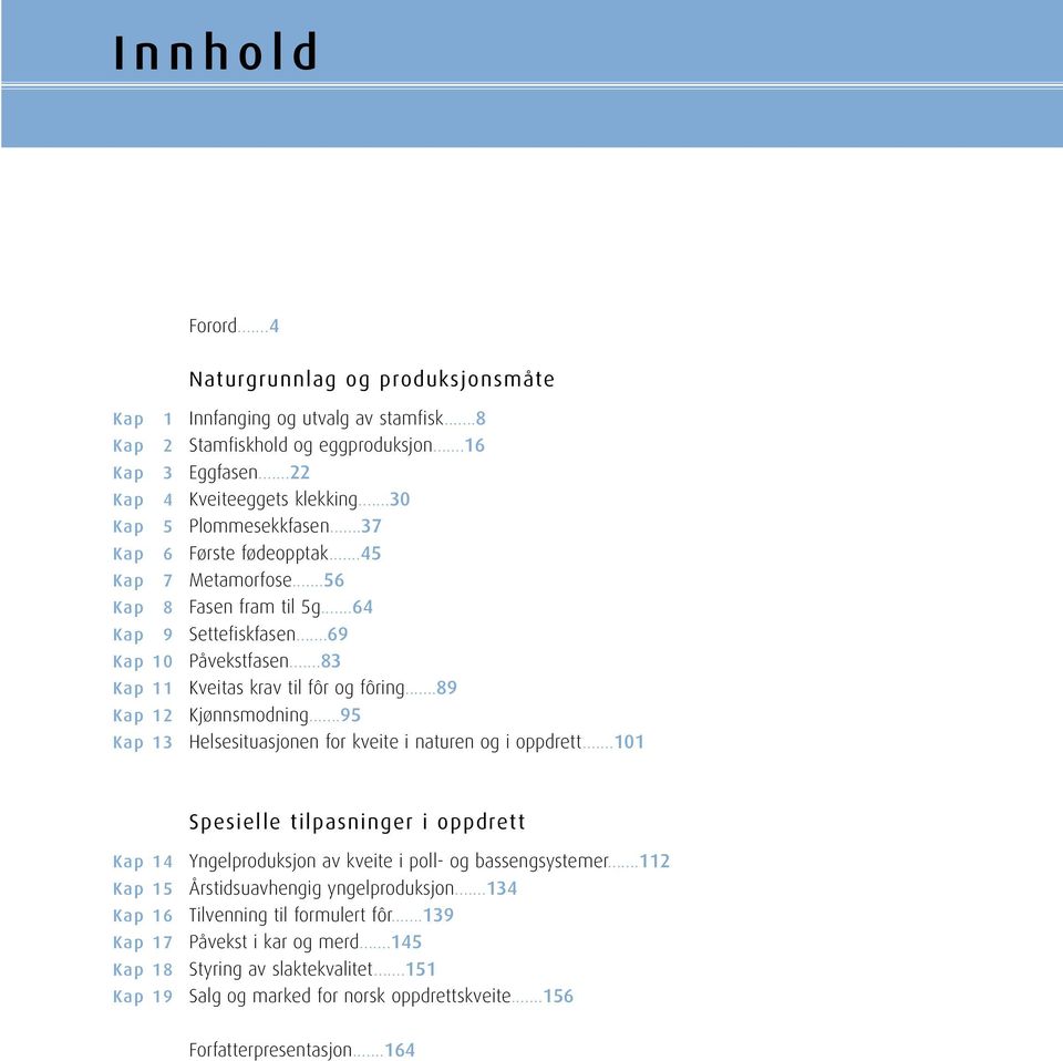 ..89 Kap 12 Kjønnsmodning...95 Kap 13 Helsesituasjonen for kveite i naturen og i oppdrett.