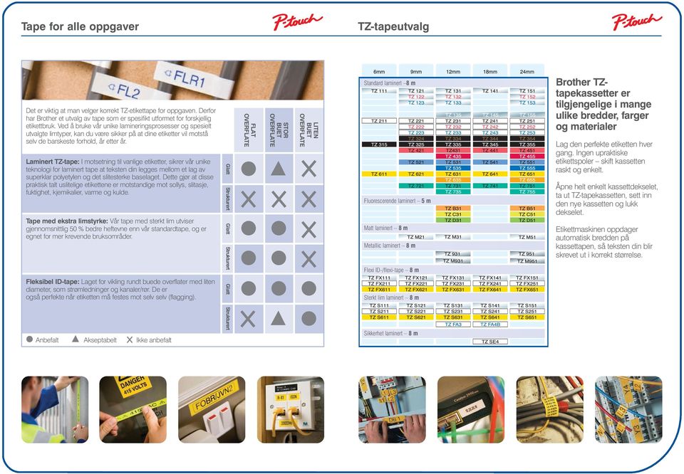 Laminert TZ-tape: I motsetning til vanlige etiketter, sikrer vår unike teknologi for laminert tape at teksten din legges mellom et lag av superklar polyetylen og det slitesterke baselaget.