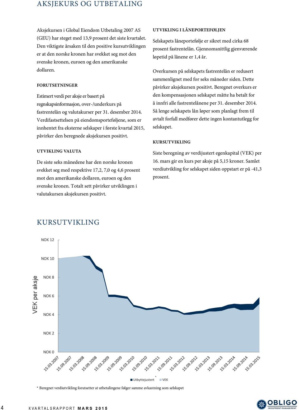 FORUTSETNINGER Estimert verdi per aksje er basert på regnskapsinformasjon, over-/underkurs på fastrentelån og valutakurser per 31. desember 2014.