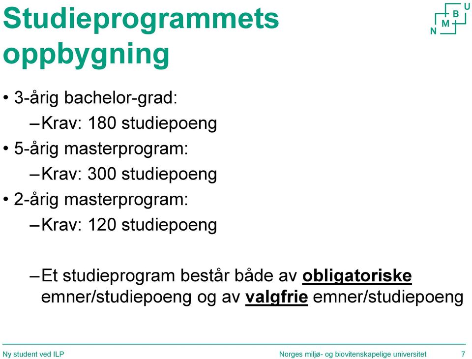 Et studieprogram består både av obligatoriske emner/studiepoeng og av valgfrie