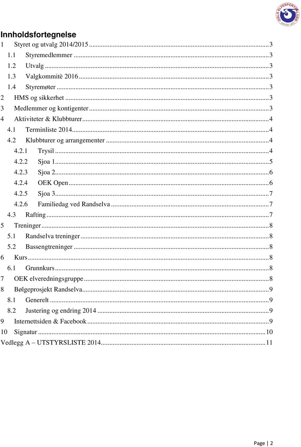 .. 7 4.2.6 Familiedag ved Randselva... 7 4.3 Rafting... 7 5 Treninger... 8 5.1 Randselva treninger... 8 5.2 Bassengtreninger... 8 6 Kurs... 8 6.1 Grunnkurs... 8 7 OEK elveredningsgruppe.